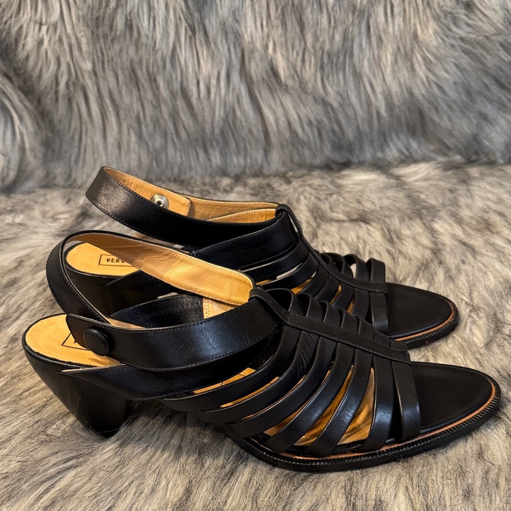 PRICE FIRM Veronique Branquinho Black Strappy Heels Size 39 & 1/2”
